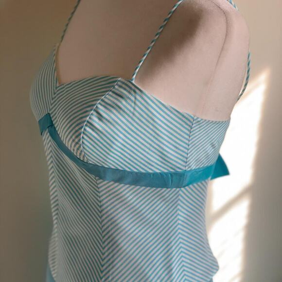 Fairycore Two Piece Dress Small Blue Striped Bustier Top Midi Skirt Prom Formal - Picture 2 of 8